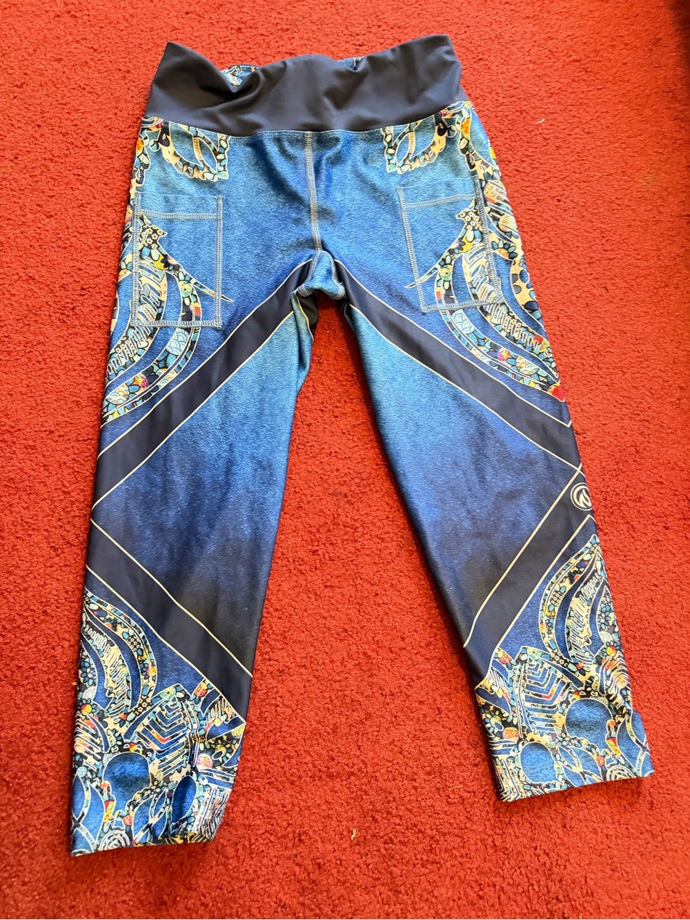 INKnBURN Blue Printed Capri with Geometric & Mosaic Accents